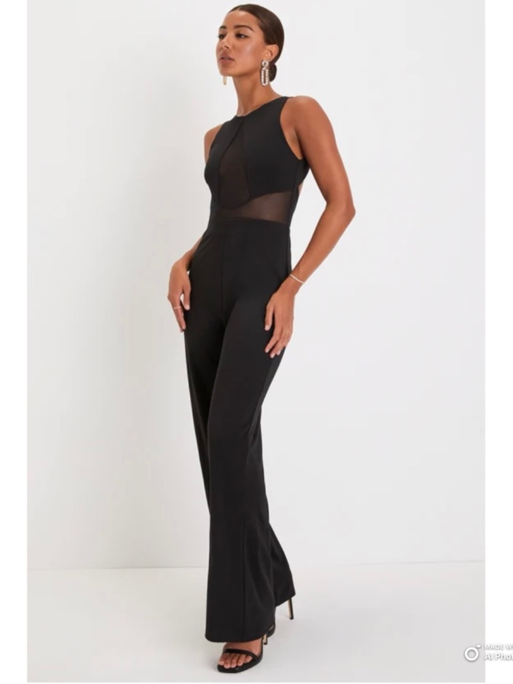 Lulus Small Alluring Perfection Black Mesh Cutout Backless Jumpsuit NWT Formal - Picture 7 of 17